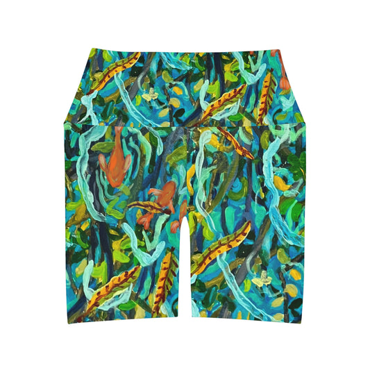 Forest Pond High Waisted Yoga Shorts (AOP)