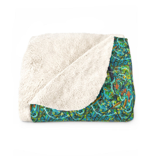 Forest Pond Sherpa Fleece Blanket Repeating Pattern